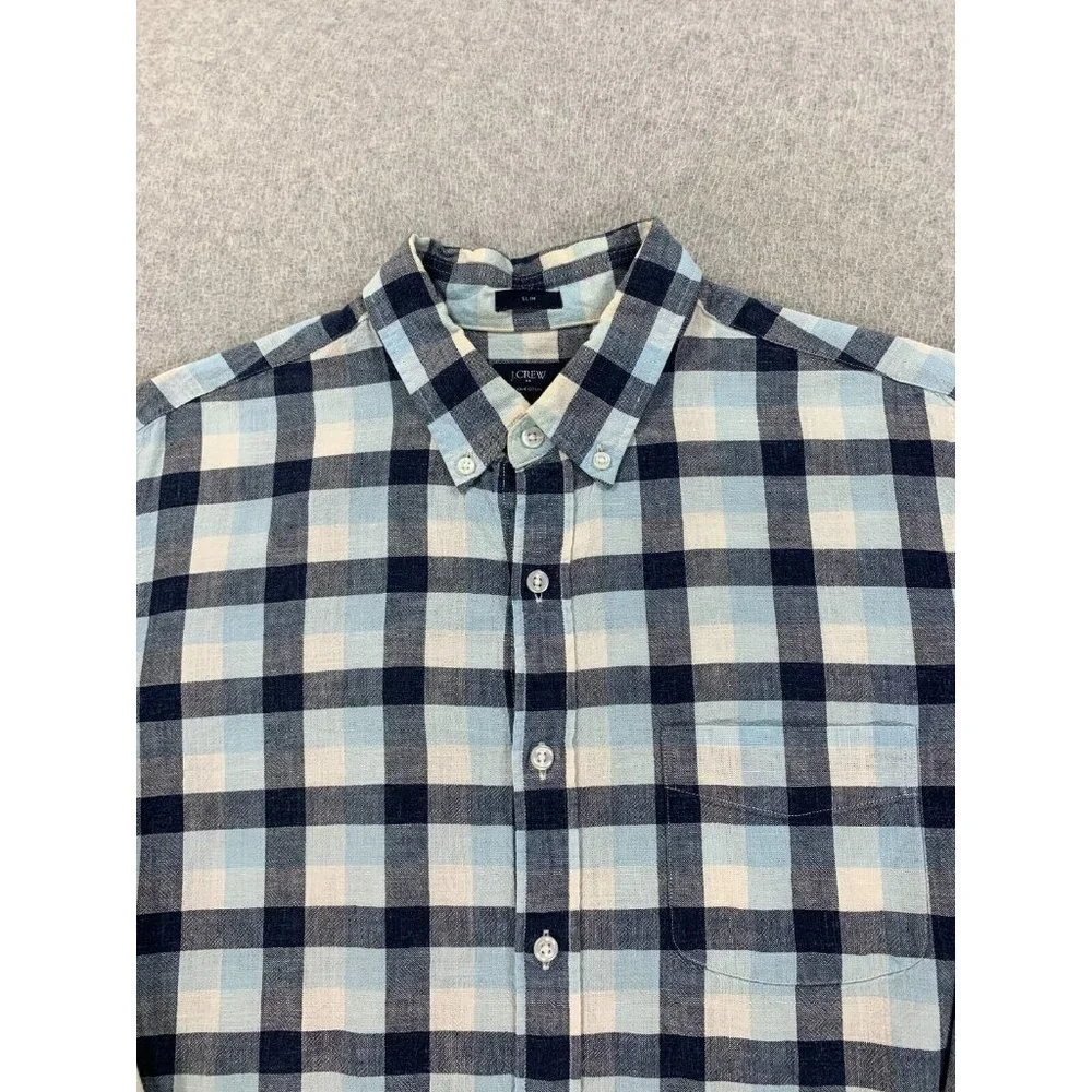 J Crew Slim Fit Homespun Long Sleeve‎ Button Down Shirt (Men's Large) Blue